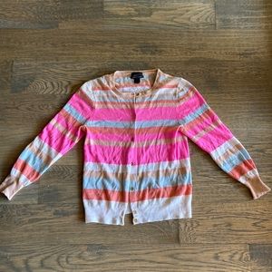 J Crew Italian Cashmere button up cardigan neutral with colorful stripe pattern